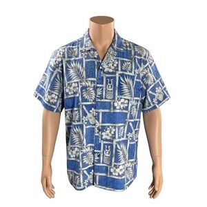 Royal Creations‎ Hawaiian Aloha Shirt XL Tiki Ukuleles Floral Reverse Print